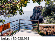 View Black Sea coast from Chekhov Dacha Museum Gurzuf, Crimea, summer sunny day (2020 год). Стоковое фото, фотограф Spirit River / Фотобанк Лори