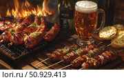 lager beer and bbq ai generated. Стоковое AI-изображение, AI-художник Vectorwin / Фотобанк Лори