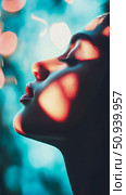 Close-up Profile Portrayal: A Serene Female Silhouette Bathed in a Dreamlike Light. Стоковое AI-изображение, AI-художник Данила Большаков / Фотобанк Лори