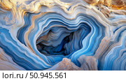 Abstract mineral layers pattern with blue and beige shades, representing natural erosion forming an opening. Стоковое AI-изображение, AI-художник Данила Большаков / Фотобанк Лори