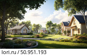 lawn outside of houses ai generated. Стоковое AI-изображение, AI-художник Vectorwin / Фотобанк Лори