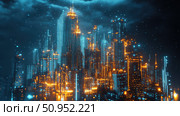 metropolis beaming cityscape ai generated. Стоковое AI-изображение, AI-художник Vectorwin / Фотобанк Лори