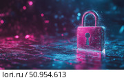 hack glitching padlock ai generated. Стоковое AI-изображение, AI-художник Vectorwin / Фотобанк Лори