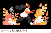 Sporty Woman running in nature, enjoying physical activity, Illustration for sport event, or healtcare promotion. Стоковое AI-изображение, AI-художник Данила Большаков / Фотобанк Лори