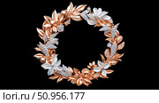 Opulent circular wreath of rose gold metallic flowers and diamond-encrusted leaves, ideal for a celebration invitation or elegant ornamentation. Стоковое AI-изображение, AI-художник Данила Большаков / Фотобанк Лори