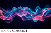 Dynamic abstract flowing light waves with vibrant gradients on a dark abyss, ideal for modern digital artwork, poster, or futuristic banner concept. Стоковое AI-изображение, AI-художник Данила Большаков / Фотобанк Лори