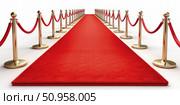 Red Carpet Entrance With Gold Stanchions on White Background. Generative AI. Стоковое AI-изображение, AI-художник Roman Zavorotny / Фотобанк Лори