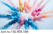 Dynamic Explosion of Vibrant Pigment Powders Radiating from Center, Ideal for Festive Occasions, Abstract Art, or Expressive Advertising. Стоковое AI-изображение, AI-художник Данила Большаков / Фотобанк Лори