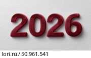 Bold red numbers representing the year 2026 set against a textured background. Стоковое AI-изображение, AI-художник Katsiaryna Repich / Фотобанк Лори