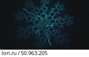 Abstract blue fractal snowflake pattern with hexagonal cells on dark background. Стоковое AI-видео, аниматор Екатерина Усенко / Фотобанк Лори