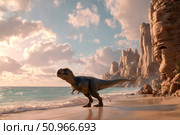 Tyrannosaurus Rex near the coastline of an ancient Cretaceous sea. Стоковое AI-изображение, AI-художник Алексей Кузнецов / Фотобанк Лори