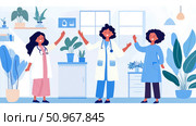 A trio of smiling female medical practitioners in a modern clinic environment, ready to provide compassionate care for patient wellbeing. Ideal for healthcare promotional material. Стоковое AI-изображение, AI-художник Данила Большаков / Фотобанк Лори