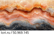 Abstract multi-layered geological pattern featuring vibrant orange, soft peach, subtle grey, and deep charcoal stone textures with shimmering gold veins, evoking natural earth strata and mineral beauty. Стоковое AI-изображение, AI-художник Данила Большаков / Фотобанк Лори