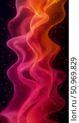 Dynamic abstract waves of light and color, transitioning from fuchsia to fiery orange, illuminated with glistening golden particles on a deep nocturnal canvas. Стоковое AI-изображение, AI-художник Данила Большаков / Фотобанк Лори