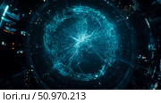 Dynamic abstract representation of a glowing blue energy core within a dark, interconnected digital network, symbolizing data, AI, or advanced technology and connectivity. Стоковое AI-изображение, AI-художник Данила Большаков / Фотобанк Лори