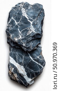 Strikingly Veined Dark Grey Natural Stone Specimen with Intricate White Quartz Inclusions and Rough Textures, Isolated on a Clean White Background. Стоковое AI-изображение, AI-художник Данила Большаков / Фотобанк Лори