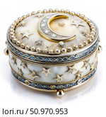 Exquisite Moon And Stars Jewelry Box On A White Background. Generative AI. Стоковое AI-изображение, AI-художник Roman Zavorotny / Фотобанк Лори