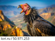 California Condor Screaming In Mountain Landscape. Generative AI. Стоковое AI-изображение, AI-художник Roman Zavorotny / Фотобанк Лори