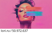 Striking female portrait with obscured eye on a vibrant pink plane, artistic expression and bold composition. Стоковое AI-видео, аниматор Данила Большаков / Фотобанк Лори