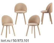 children's wooden high chair with upholstered seat and backrest, isolated on a white background. Стоковое фото, фотограф ~✿Eлена Челышева(Кочина)✿~ / Фотобанк Лори
