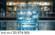 Refreshed: A Glass of Ice Water on a Bar Top. Стоковое AI-изображение, AI-художник Данила Большаков / Фотобанк Лори