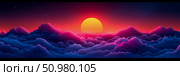Enthralling Sunset Above a Sea of Clouds: A Digital Art Creation. Стоковое AI-изображение, AI-художник Данила Большаков / Фотобанк Лори