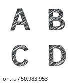 Scribbled letters A, B, C, and D in black and white. Стоковое AI-изображение, AI-художник Александр Калинин / Фотобанк Лори