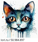Stylized blue cartoon cat with big eyes. an illustration. artificial intelligence generator, AI, neural network image. background for the design. Стоковое AI-изображение, AI-художник Алёна Мостович / Фотобанк Лори