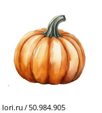 An orange, ripe pumpkin on a white background. autumn vegetable.  artificial intelligence generator, AI, neural network image. background for the design. Стоковое AI-изображение, AI-художник Алёна Мостович / Фотобанк Лори