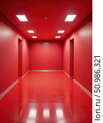 Empty Red Room With Shiny Floor and Recessed Lighting. Generative AI. Стоковое AI-изображение, AI-художник Roman Zavorotny / Фотобанк Лори