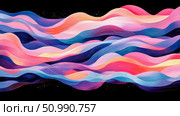 Abstract Colorful Wave Pattern: Dynamic Swirls of Pink, Blue, and Orange Hues on Black Background. Стоковое AI-изображение, AI-художник Данила Большаков / Фотобанк Лори