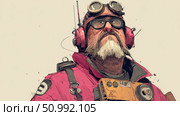 Engineer wearing headphones and goggles is using a portable radio transmitter. Стоковое фото, фотограф Юрий Поздников / Фотобанк Лори
