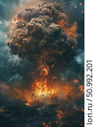 Tornado tearing through a town, illustrating the impact of natural disasters. Concept: Aftermath of natural disasters. For educational, emergency preparedness, and insurance materials. Стоковое AI-изображение, AI-художник Лариса Пономарева / Фотобанк Лори