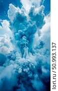Stunning Aerial View of a Volcanic Eruption with Azure Plume. Стоковое AI-изображение, AI-художник Данила Большаков / Фотобанк Лори
