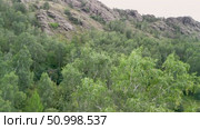 Scenic landscape featuring steep mountains and dense forests in a valley, with dramatic cloud formations above, highlighting the tranquility of the natural environment. Стоковое видео, видеограф Ирина Ручушкина / Фотобанк Лори