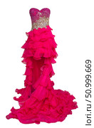 Luxury evening pink dress with crystals, sequins and payets isolated on white background. Стоковое фото, фотограф Екатерина Красникова / Фотобанк Лори