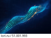 A Stunning Visual Representation of Digital Data Flow with Binary Code Intertwined, Symbolizing the Complex Nature of Information Technology and Modern Connectivity. Стоковое AI-изображение, AI-художник Башкирова Анна / Фотобанк Лори