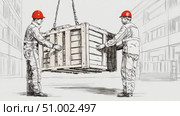 Construction workers handling wooden crate. Стоковое AI-видео, аниматор Юрий Поздников / Фотобанк Лори