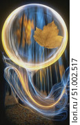 Golden leaf floating in a luminous sphere in an autumn forest. Стоковое AI-видео, аниматор Юрий Поздников / Фотобанк Лори