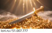 Knife resting on top of a stack of shiny gold bars, glinting under the light. Стоковое AI-видео, аниматор Данила Большаков / Фотобанк Лори