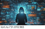 In a high-tech lab, a woman examines complex data on a glowing digital interface while immersed in her project late at night. Стоковое AI-видео, аниматор Данила Большаков / Фотобанк Лори