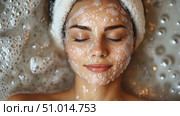 Enjoy a calm home spa experience featuring a gentle bubble facial, perfect for relaxation and skincare rejuvenation. Стоковое AI-видео, аниматор Данила Большаков / Фотобанк Лори