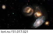 Stephan's Quintet galaxies NGC 7320, NGC 7317 NGC 7318A, NGC 7318B and NGC 7319, with NGC 7320C on far left. Стоковое фото, фотограф Stocktrek Images, Inc. / ТАСС / Фотобанк Лори