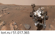 Self-portrait of the Perseverance Mars rover over a rock nicknamed Rochette. Стоковое фото, фотограф Stocktrek Images, Inc. / ТАСС / Фотобанк Лори