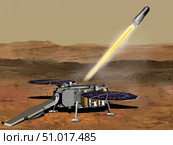 Illustrative concept of how the Mars Ascent Vehicle could be launched from the surface of Mars. Стоковое фото, фотограф Stocktrek Images, Inc. / ТАСС / Фотобанк Лори