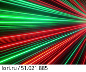 Abstract Red And Green Neon Lines Converging In The Distance. Generative AI. Стоковое AI-изображение, AI-художник Roman Zavorotny / Фотобанк Лори