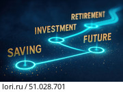A Visual Journey Through Financial Concepts: Saving, Investment, Retirement, and Planning for a Brighter Future Ahead. Стоковое AI-изображение, AI-художник Башкирова Анна / Фотобанк Лори