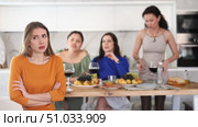 Group of women quarreling with adult woman. Стоковое видео, видеограф Яков Филимонов / Фотобанк Лори