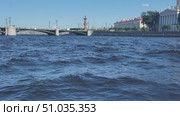 Relaxing view of water under a clear sky near the historic buildings of St. Petersburg - - St. Petersburg, Russia, July 16, 2025. Редакционное видео, видеограф Наталия Попова / Фотобанк Лори