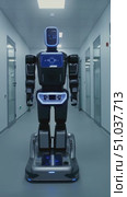 Futuristic Humanoid Robot Navigating a High-Tech Corridor, Showcasing Advanced AI Capabilities and Autonomous Movement in a Modern Environment. Стоковое AI-видео, аниматор Владимир Федоров / Фотобанк Лори